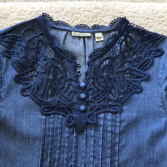 Anthropologie Laced Chambray Top - Picture 4 of 7